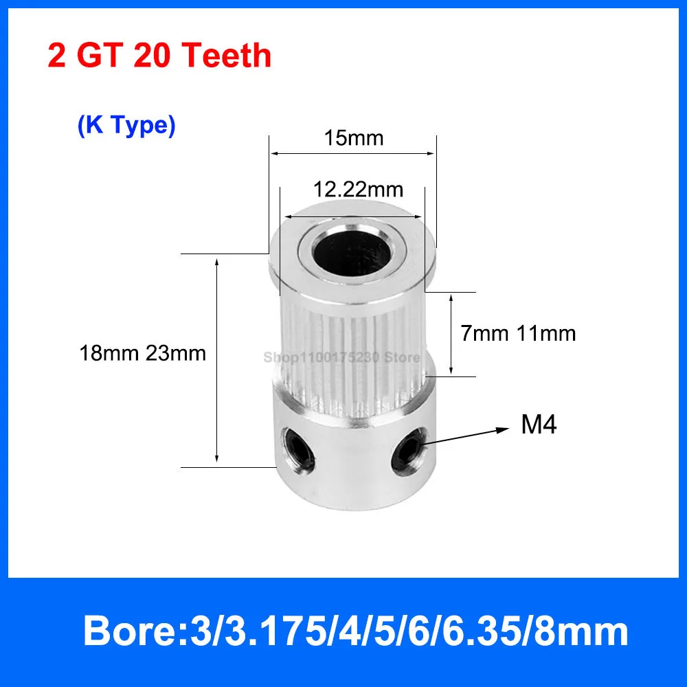 1PCS 14 Teeth - 22 Teeth 2GT Timing Pulley Bore 3mm-15mm For GT2 Timing Belt Width 6mm 10mm 3D Printer CNC Parts
