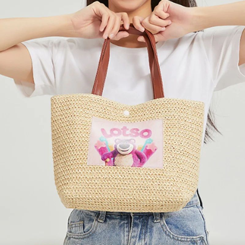 Miniso New Grass Woven Bag Cartoon Leisure Summer French Woven Bag Beach Vacation Beach Bag Women'S Shoulder Bag Birthday Gift