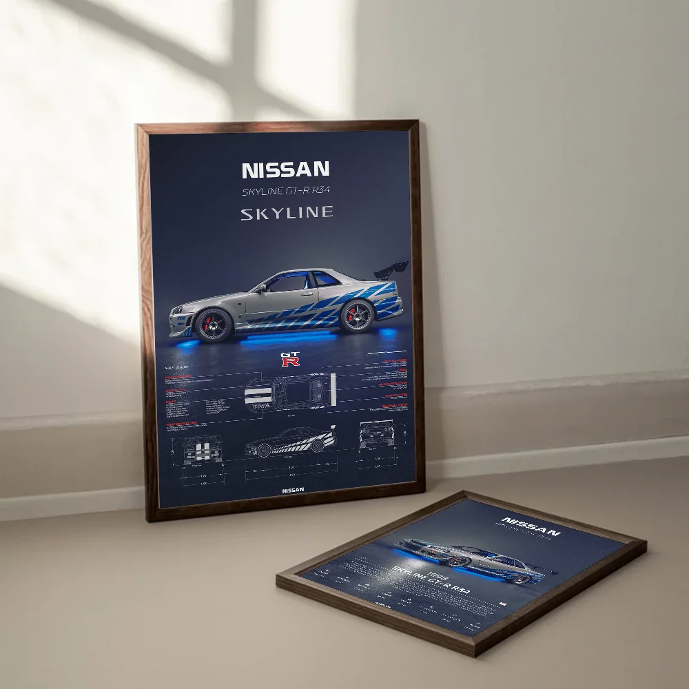 Luxury Super Sport Car R34 GTR 240sx Classic Vintage Posters Decoracion Painting Wall Art White Kraft Paper Kawaii Room Decor