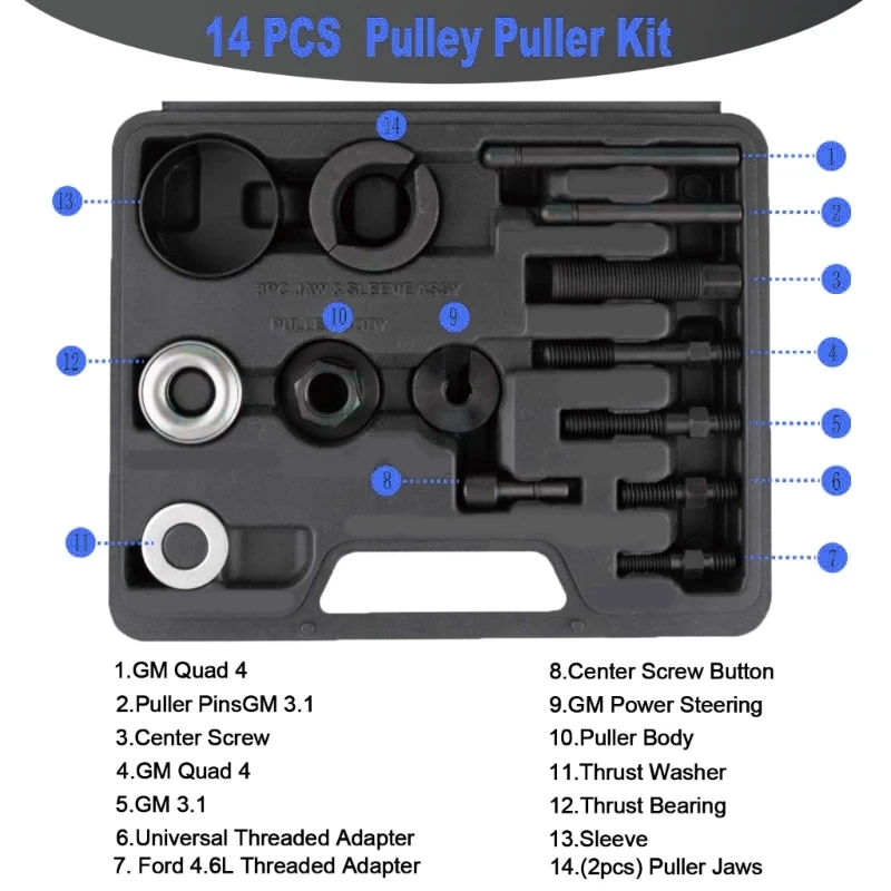 14pcs Multiple Functional Tool for Power Steering Pulley Removal Installatio
