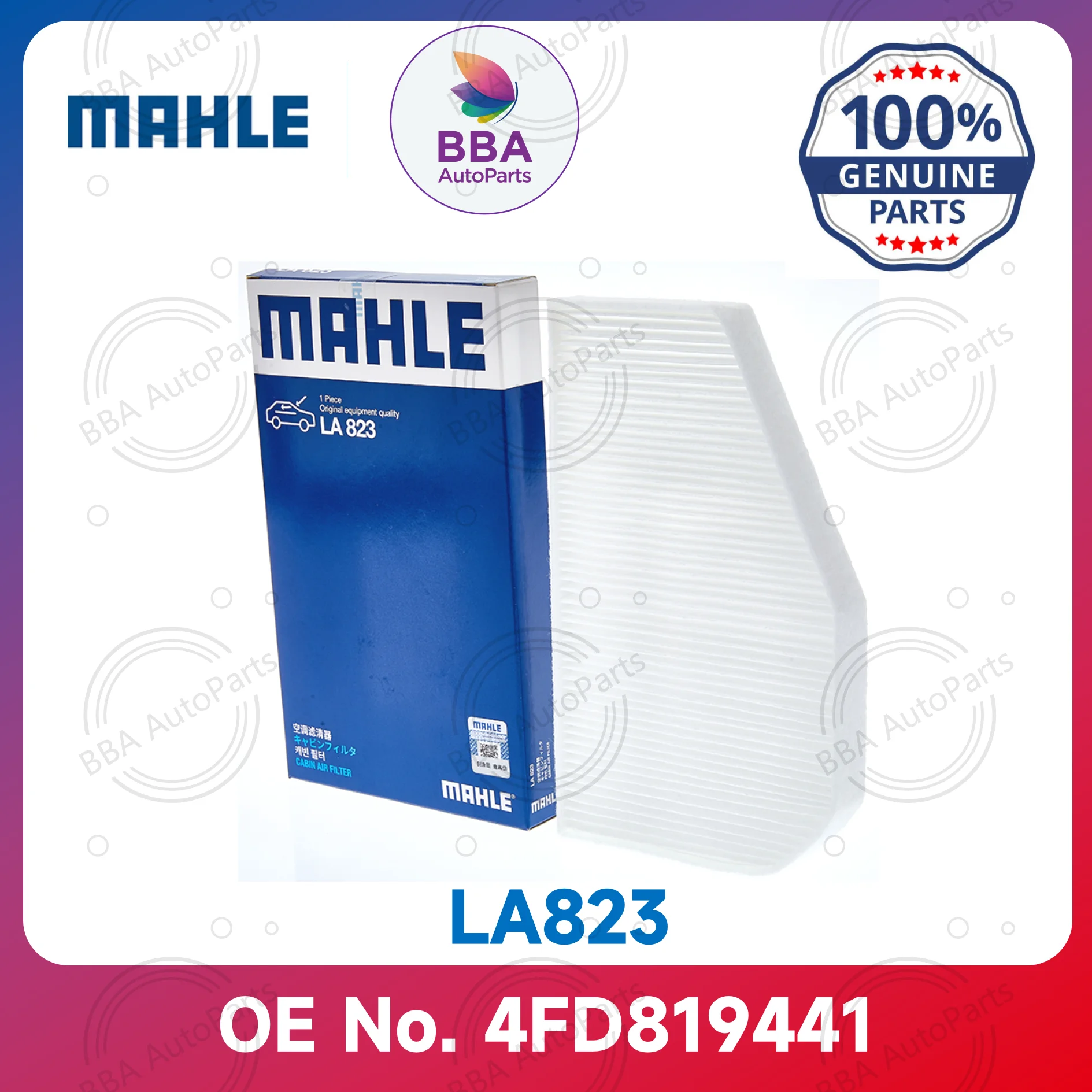 

Mahle LA823 LA826 air conditioner filter for Audi A6L with OE 4FD819441 4F0819441
