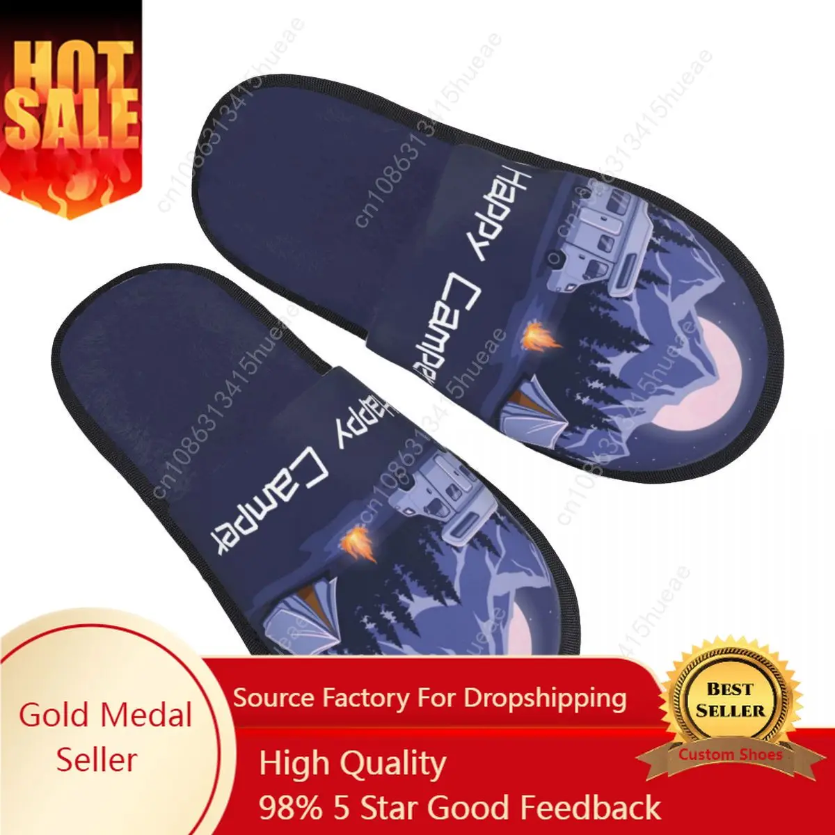 

Custom Happy Camper Comfort Scuff Memory Foam Slippers Women Camping Life Bedroom House Shoes