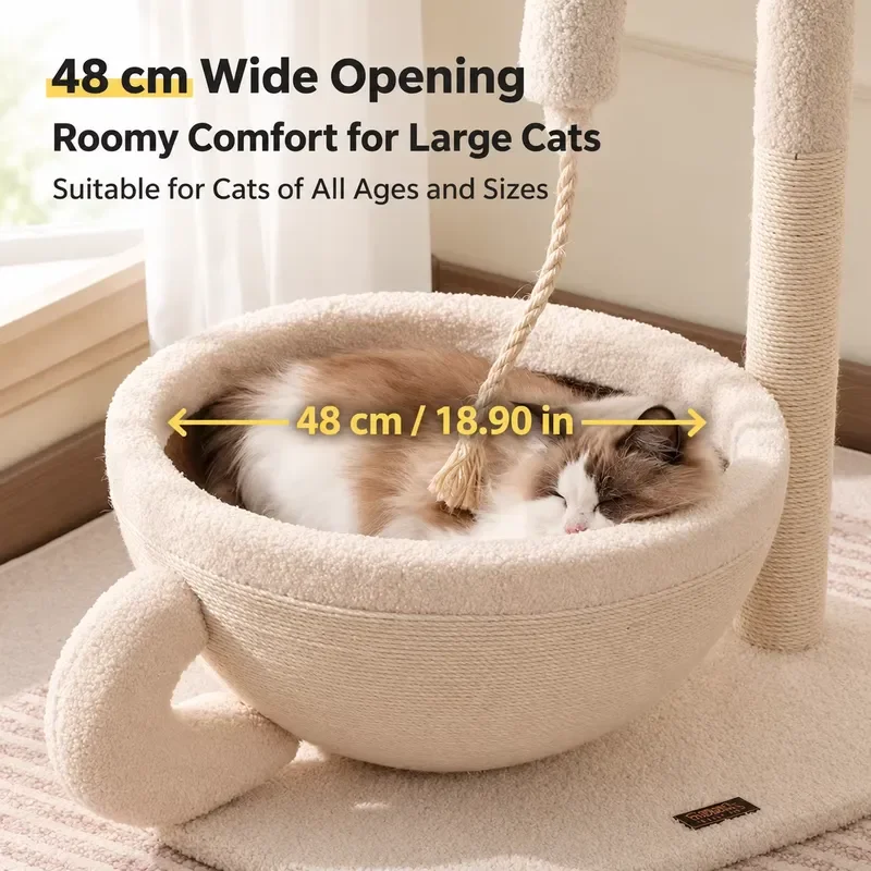 Large Cat Sisal Tree with Spacious Bowl Bed and Scratching Post Custom Logo OEM ODM Natural Fiber Furniture for Big Pets