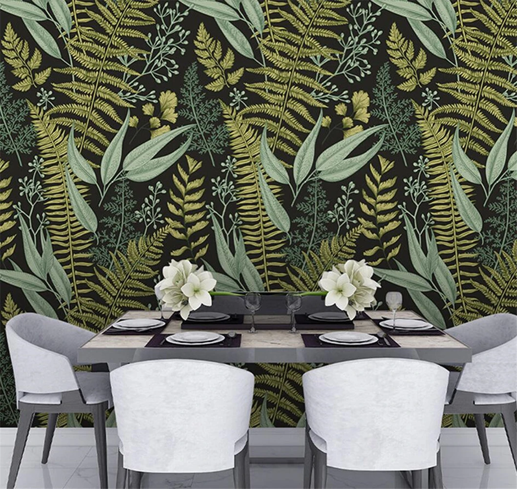Custom Green Plants & Flowers Wall Murals - Living Room Seamless Background Wallpaper Eco-Friendly Plant-Themed Decor