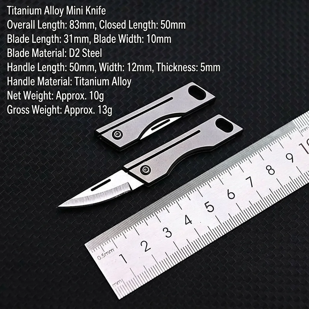 Schlüsselanhänger-EDC-Messer, tragbares Mini-Messer aus Titanlegierung mit scharfer D2-Stahlklinge für den täglichen Gebrauch, Rucksack-Accessoire