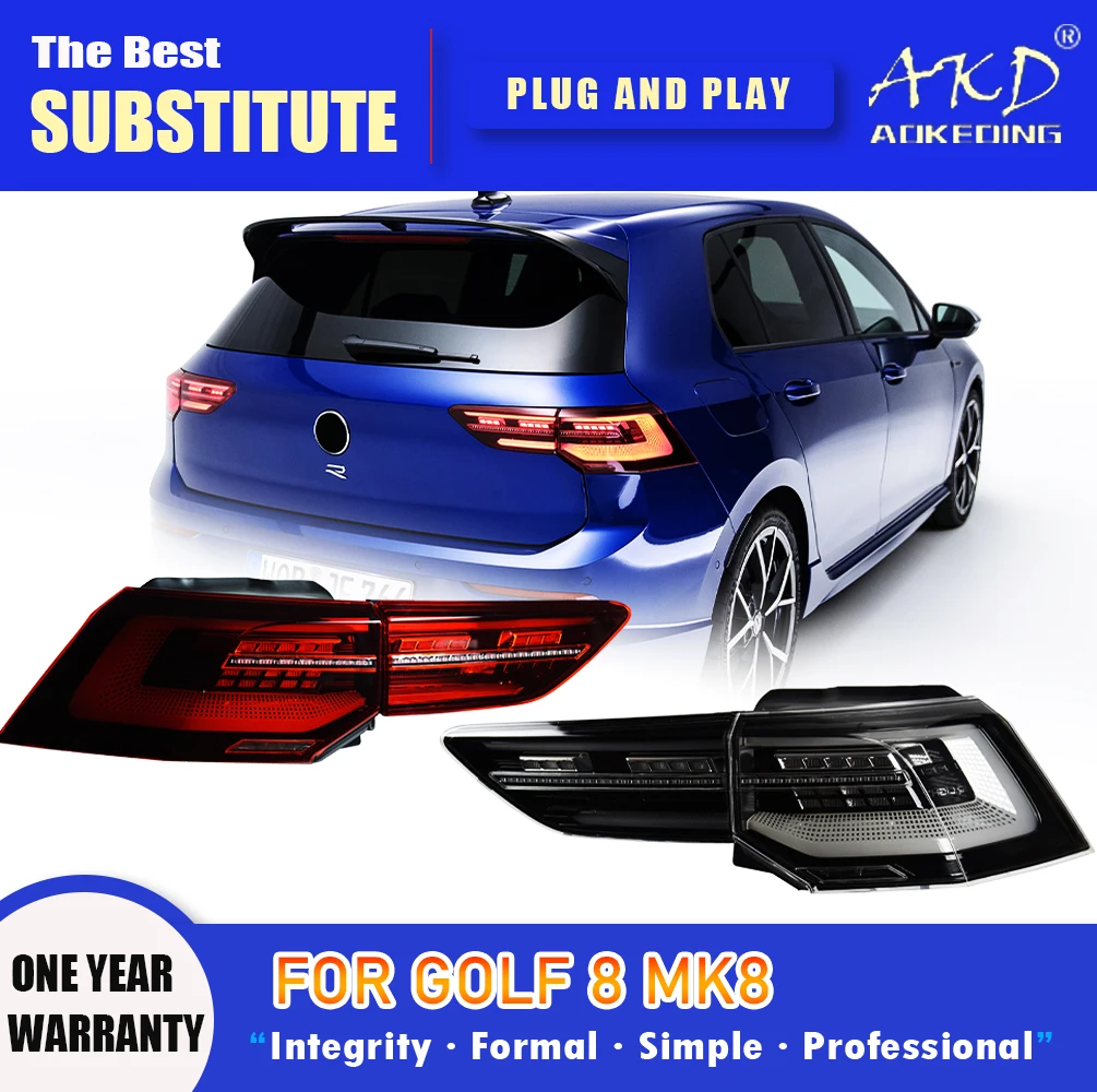 AKD Tail Lamp for VW Golf 8 LED Tail Light 2021 MK8 Golf8 Rear Fog Brake Turn Signal Automotive Accessories