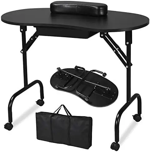 37-inch Portable & Foldable Manicure Table Nail Desk Workstation with Large Drawer/Client Wrist Pad/Controllable