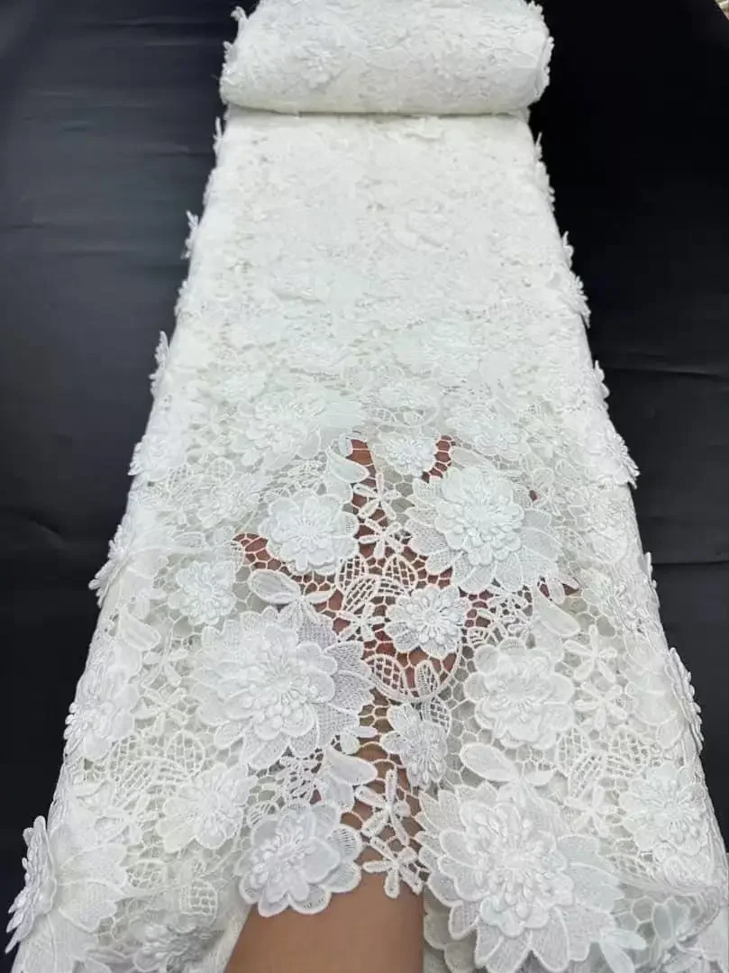 

3D Embroidered Guipure Cupion Lace Skin Friendly African Cord Fabric Middle East Wedding Formal Mermaid Lady Gown with Appliques