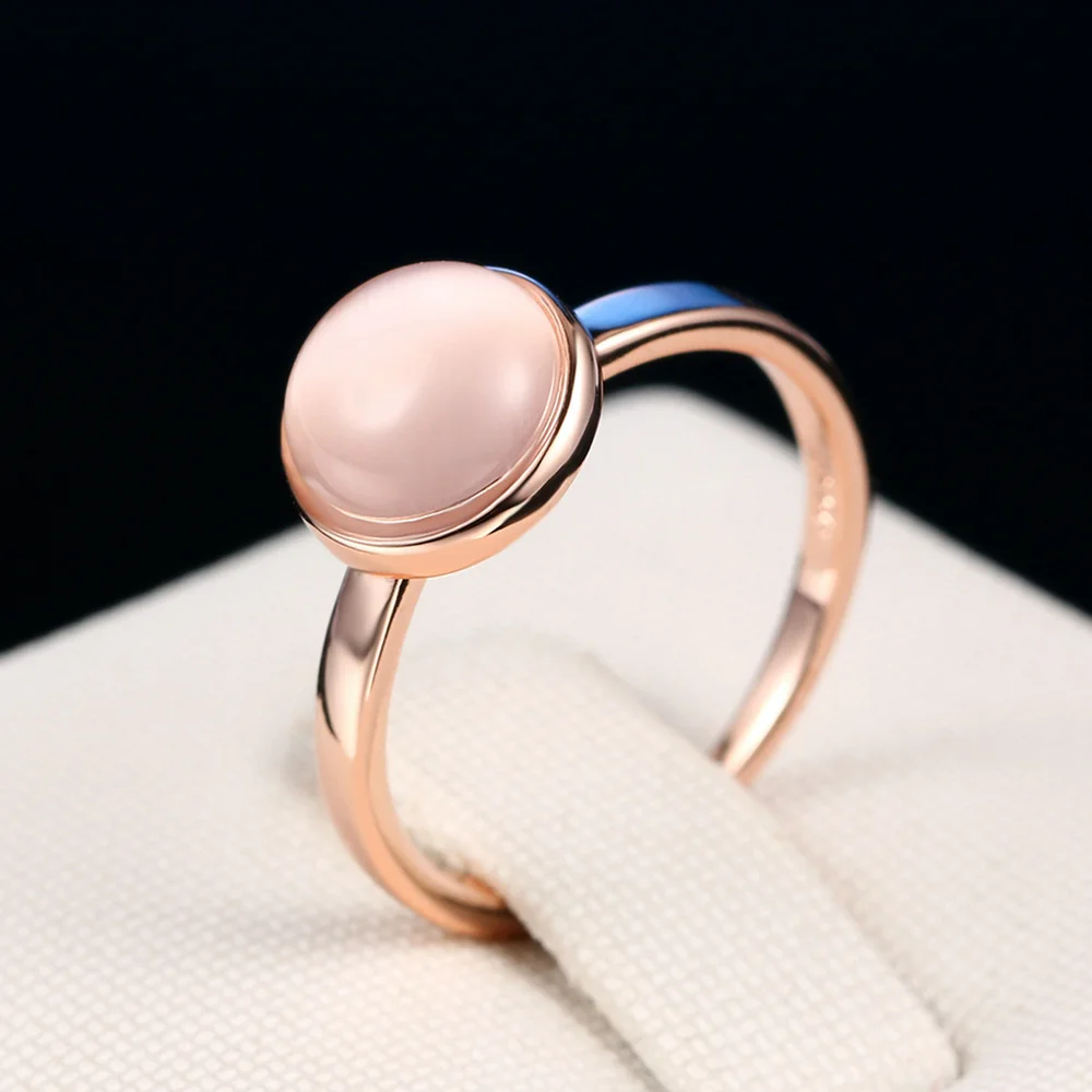 Double Fair Concise Cat\'s Eye Stone Rings Rose Gold Color Semi-precious Stone Brand Jewelry For Women anel aneis joias DFR153