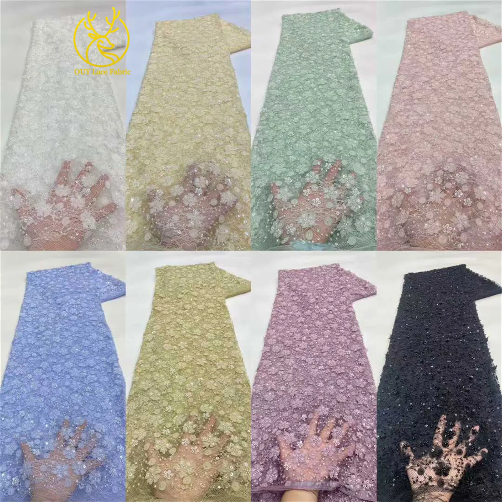 Neuester Spitzenstoff mit Pailletten und Perlen, 2026, hochwertiger afrikanischer nigerianischer Spitzenstoff, Hochzeitskleid und Abendkleid, Nähen, 5 Yards – Detail 23