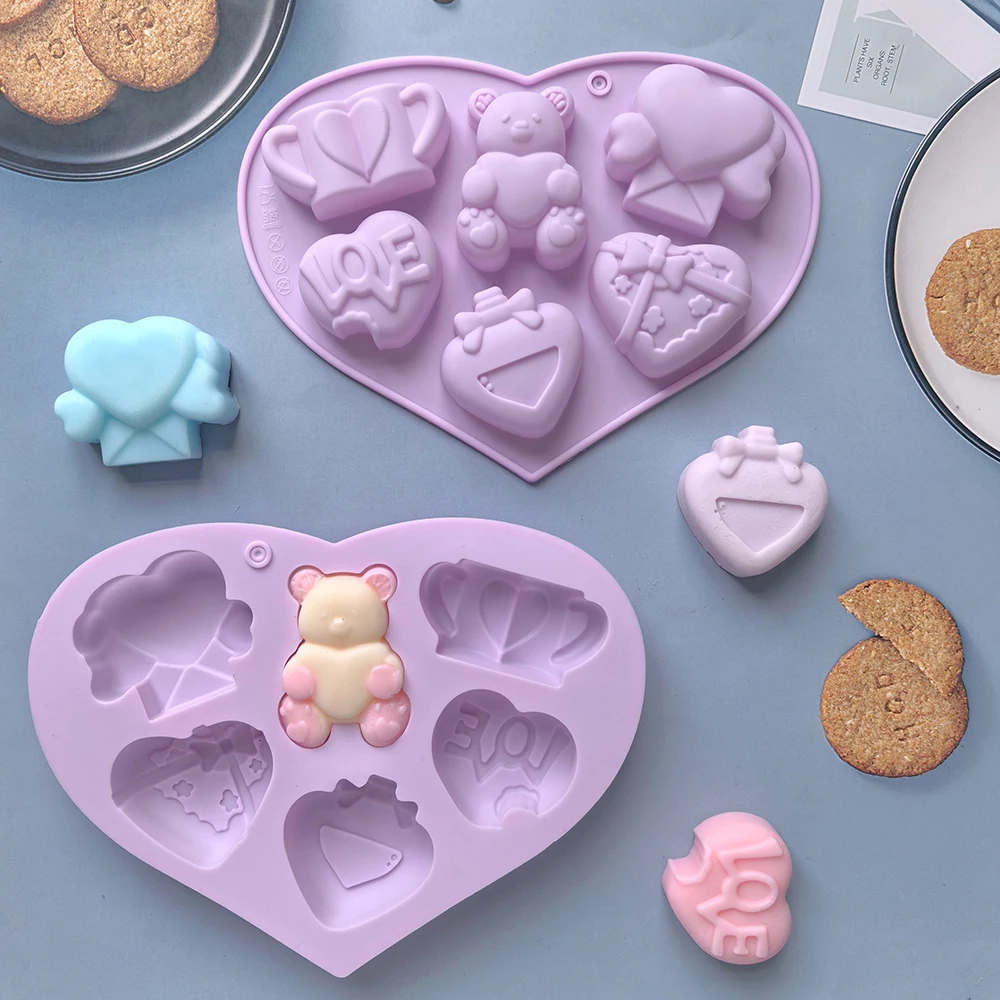 1pc Valentine\'s Day Theme Chocolate Silicone DIY Soft Candy Mold Bear Shape Baking Resin Soap Wax Melting Ice Jelly Mold