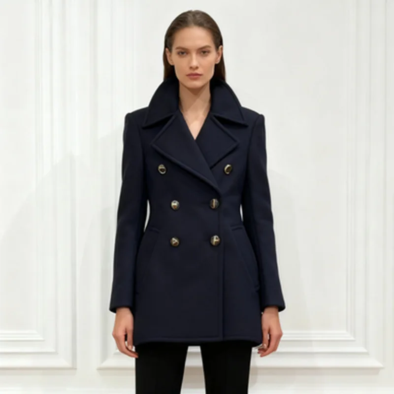 EAEOVNI 가을 겨울 새로운 여성 블레이저 코트 솔리드 컬러 더블 버튼 허리 오피스 레이디 겉옷 재킷 패션 의류