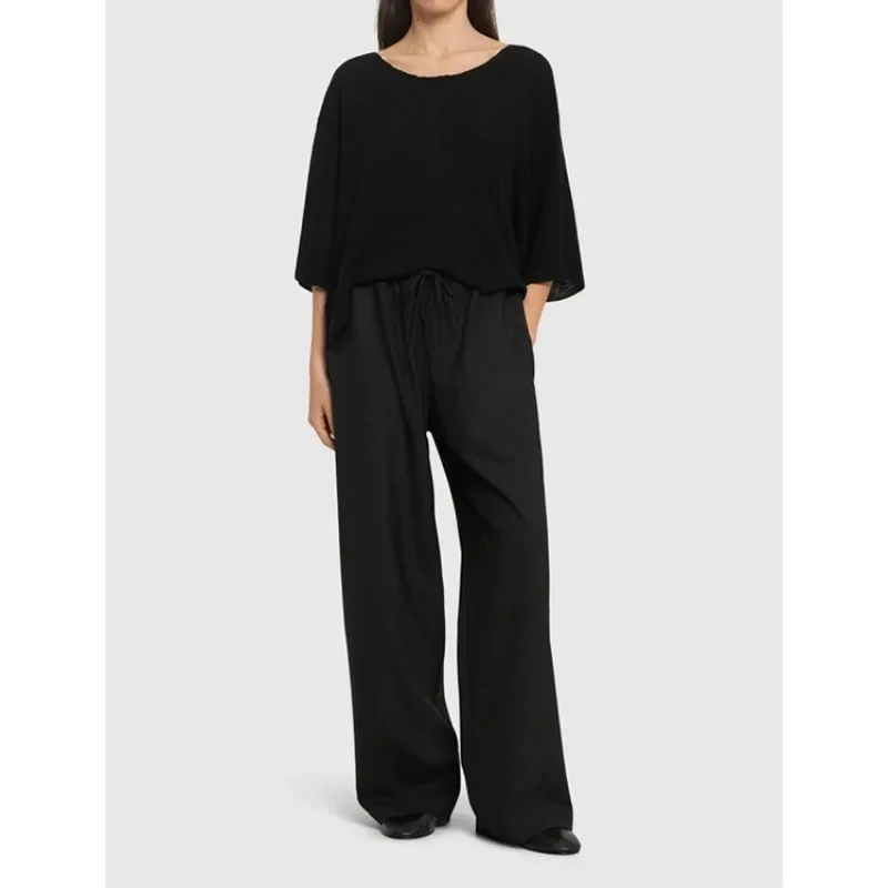 

LUXURY Wool Pants, Women's Drawstring Straight Leg Wide Leg Pants, Loose Pants, Old-fashioned Style, 2024 Autumn and Winter