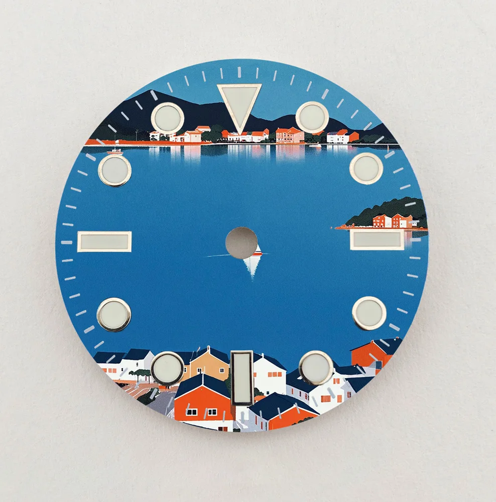 NH35 Dial 28.5Mm Dial Seaside Town Dial Kreatif NH36 Dial Warna Dial Cocok NH35/36 Jam Tangan Pergerakan Penggantian Suku Cadang LOGO Kustom