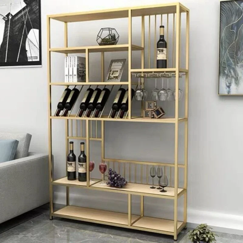 Minimalist Ironwork Wine Rack Fashion Solid Wood Storage Creative Bar Cabinet Household Wall Hanging Mueble Bar Gold Furniture