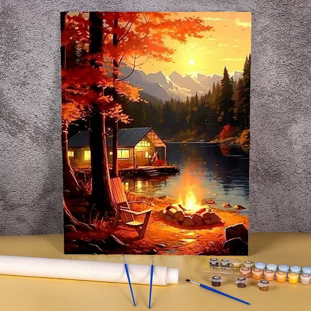 

604416 Paintin By Numbers Paint Kits Sunset Scenery Artwork For Adults Autumn Tree Picture Paint Diy Crafts For Living Room Wall