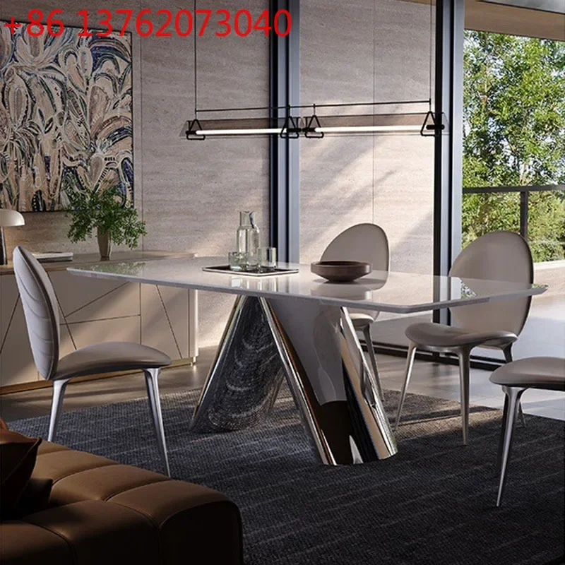 Mesa de comedor de mármol natural italiano, mesa rectangular de piedra de lujo blanca Fendi, mesa rectangular de alta gama para el hogar