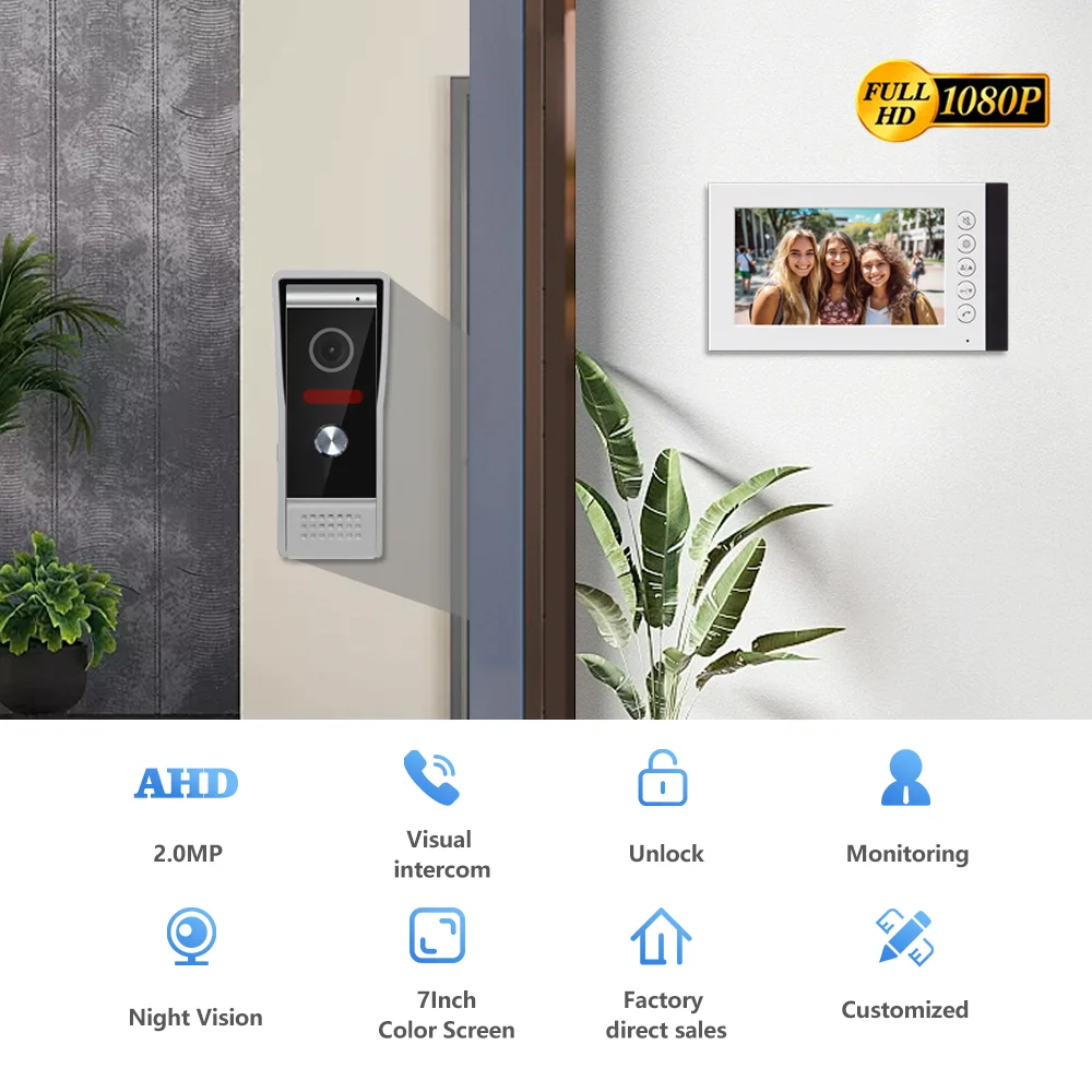 7-Inch HD Family Video Intercom Apartment Complex Private Residential Intercom Doorbell Surveillance Camera