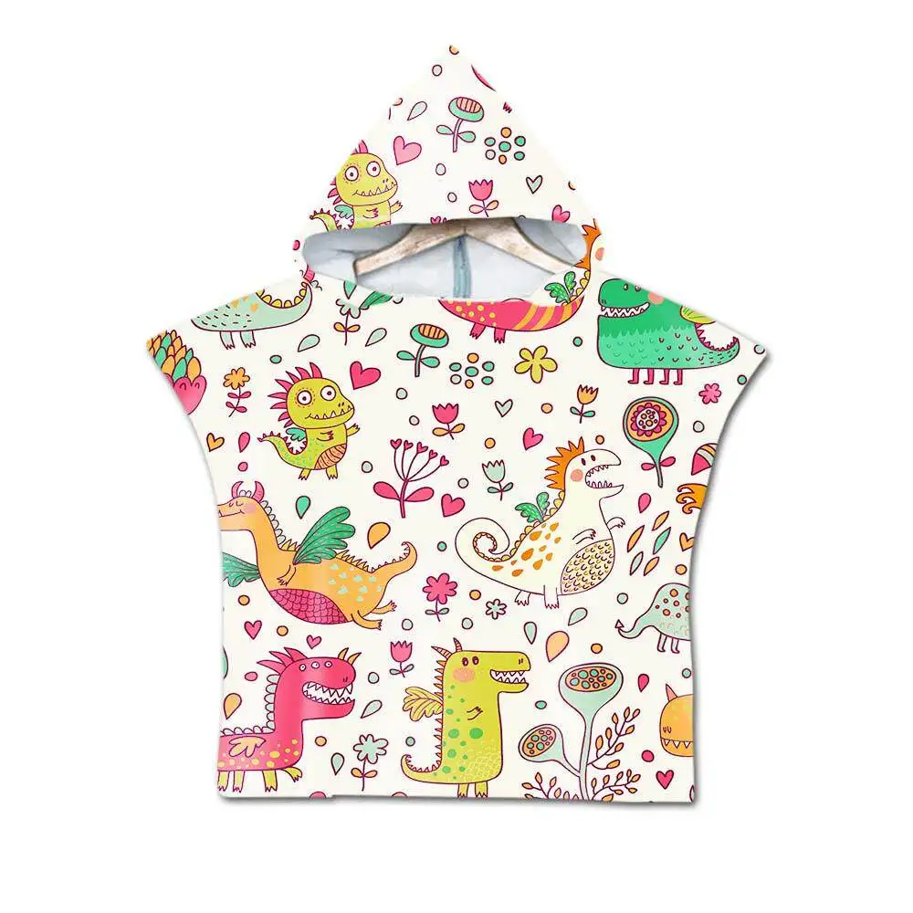 Cartoon Kids Hooded Bath Towel Soft Absorbent Beach Towel with Printed Cape Design for Children