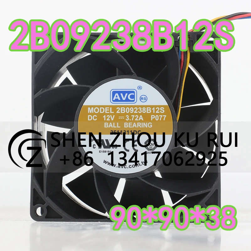 Original New Cooling Fan AVC 12V 3.72A AC EC 9038 9CM Four-wire High speed PWM server Violent 2B09238B12S