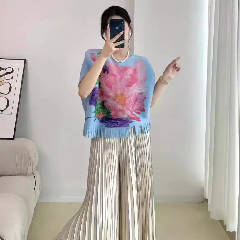 

Miyake Broken Edge Tassel T-shirt niche fashion versatile loose comfortable temperament commuting vacation top for women 2024