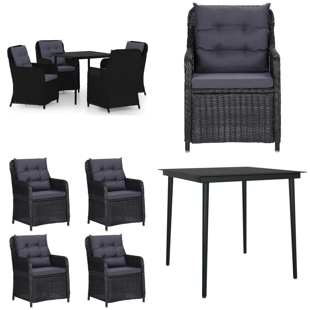 

5-Piece Black Steel Patio Dining Set Square Table Cushioned Chairs Outdoor Garden Patio 31.5x31.5x29.1in Customized