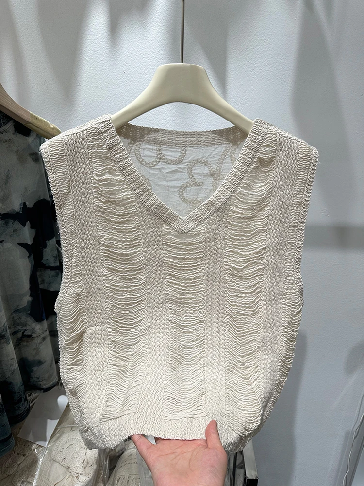 Retro Chic Dzianinowa Kamizelka Damska Luźna Warstwowa Dekolt V Letnia 2024 Koreańska Wygodna Swobodna Moda Casual Prosta Linia