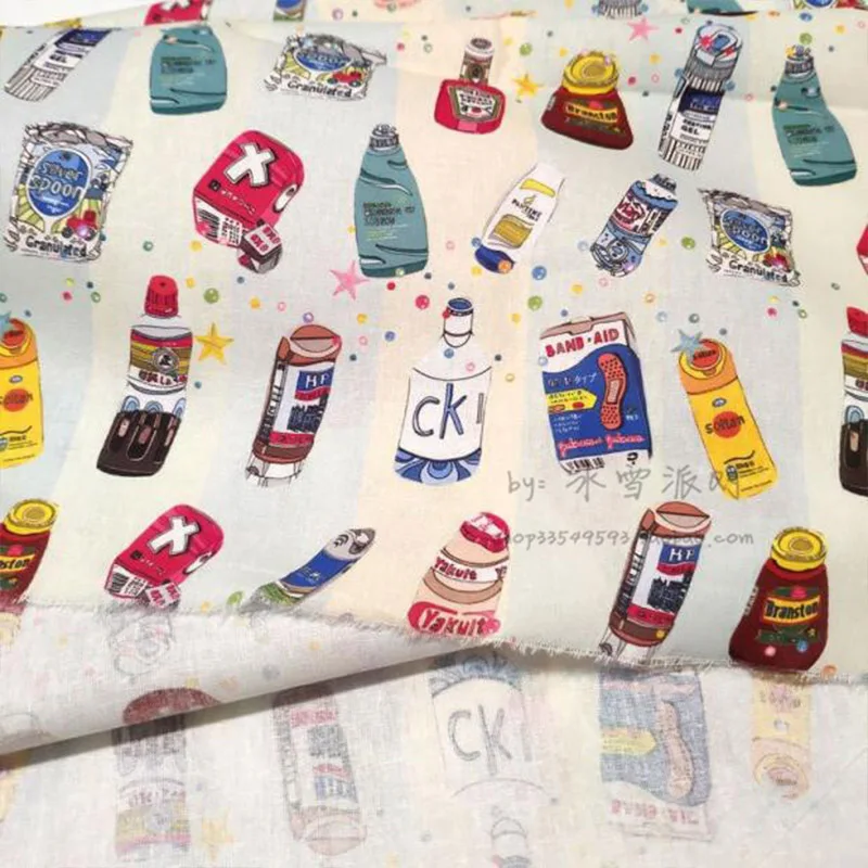 Beautiful 100%Cotton Fabric Condiment Bottle Advertising Patterns Digital Printing Sewing Material DIY Baby Dress/Clothing