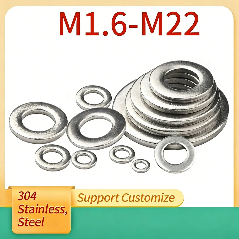 

M1.6 M2 M2.5 M3 M4 M5 M8-M24 Large Flat Washer Big Metal Gasket Meson Flat Plain Washers 304 Stainless Steel Support Customize