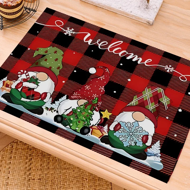 Christmas Series Pattern Placemat Maple Leaves Holiday Party Linen Tableware Kitchen Dinning TableMat Cup Non-slip Pad Decor