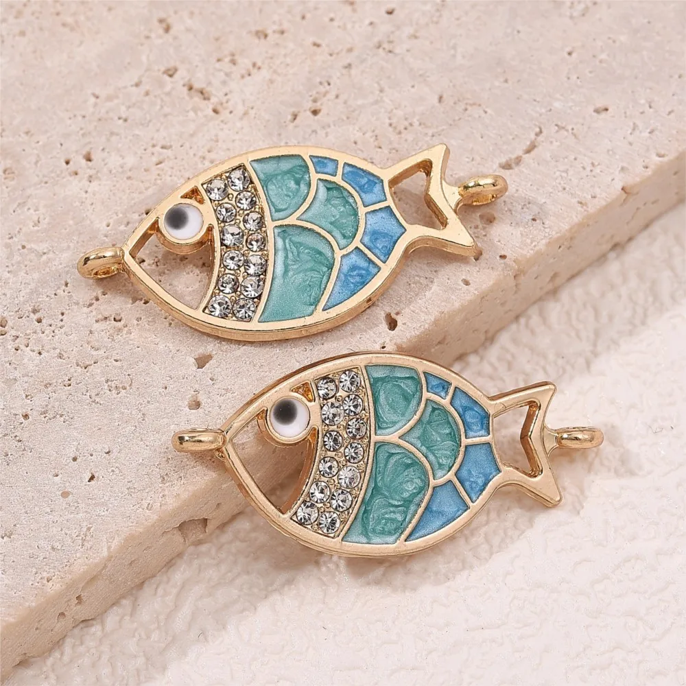 5Pcs Cute Crystal Enamel Fish Charm Pendants For DIY Handmade Necklace Earrings Bracelet  Jewelry Making Accessories Supplies