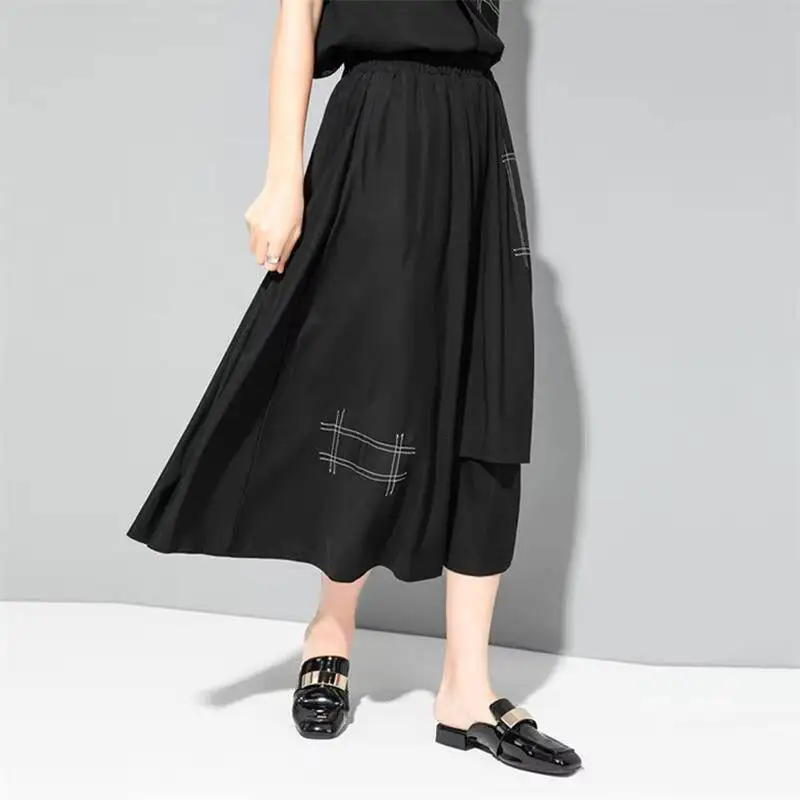 Ladies Strap Skirt Summer New Classic Dark Personality Stitching Open Line Decoration Irregular Fashion Casual Large Skirt