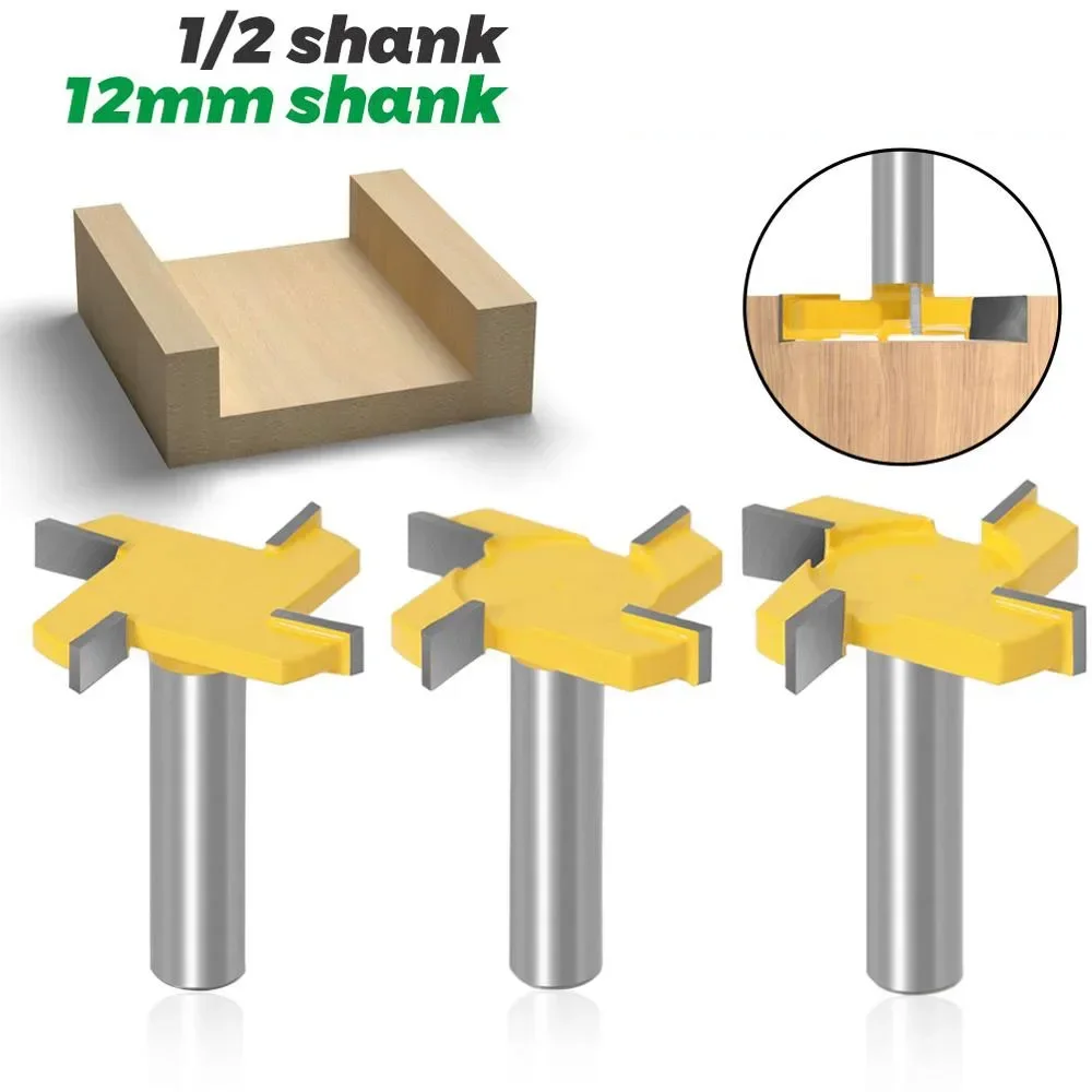 1PC 1/2 "12.7MM 12MM Shank Milling เครื่องตัดไม้แกะสลัก 4 ขอบ T ประเภท Slotting เครื่องตัดไม้เครื่องมือ Router Bits สําหรับไม้