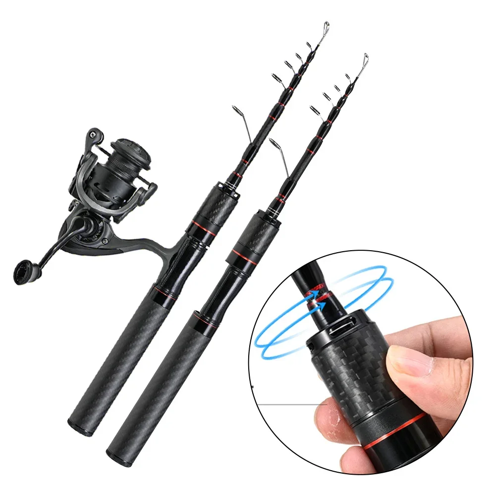 38-165cm Fishing Lure Rod UL Carbon Fiber Telescopic Compact Saltwater Pole Metal Reinforcement Explosion Proof Ring