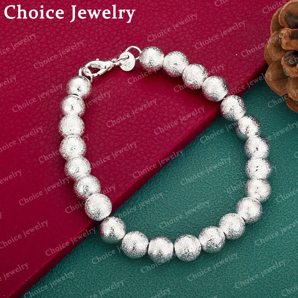 925 Sterling Silver 8mm Frosted Round Bead Bracelet For Men and Women Fashion Jewelry Simple Generous Birthday Gift