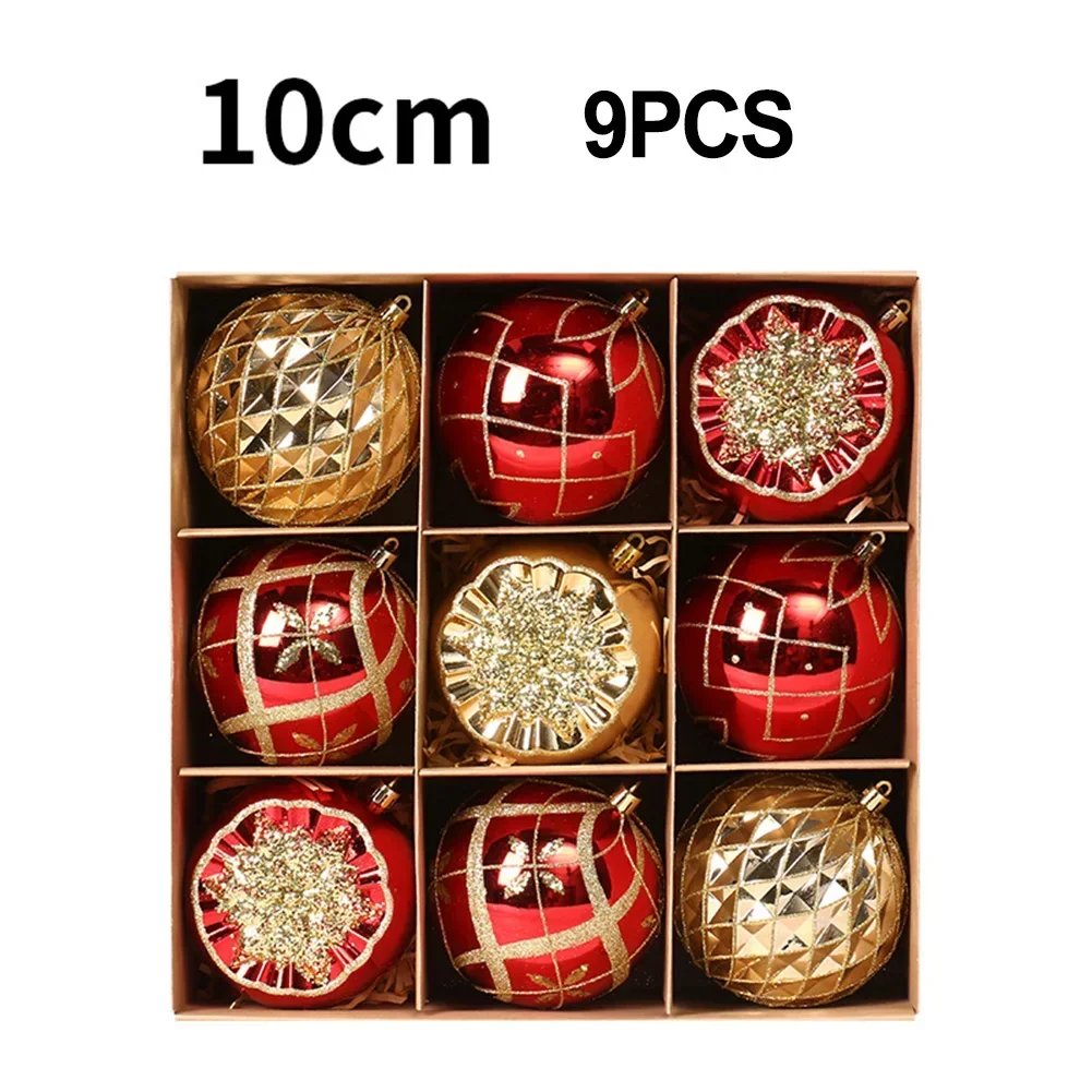 Glitter Ornaments Christmas Balls Holidays Weddings Festive Decor Plastic Material Set Of 9 Balls 10cm Diameter