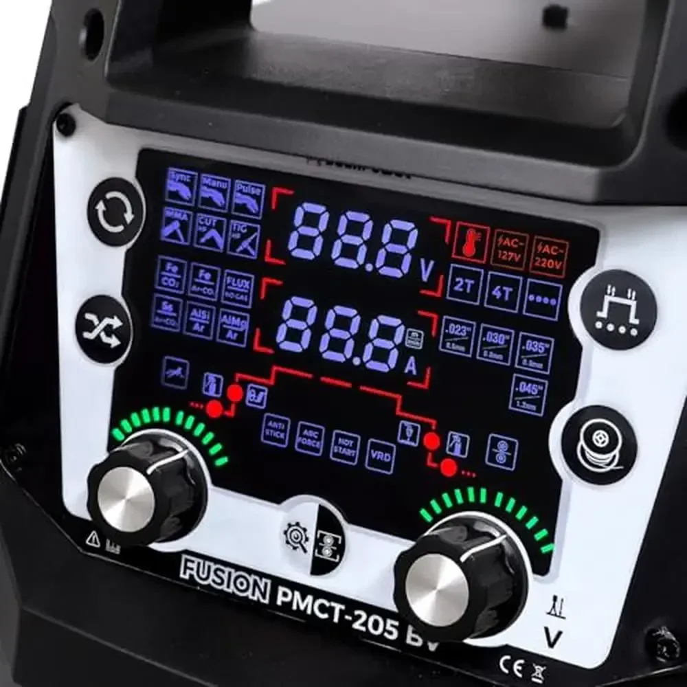 

Dual Voltage Plasma Cutter Combo Welder Gas Gasless MIG Pulse Stick HF TIG HF CUT PMCT-205 Multi Process Welding Machine with