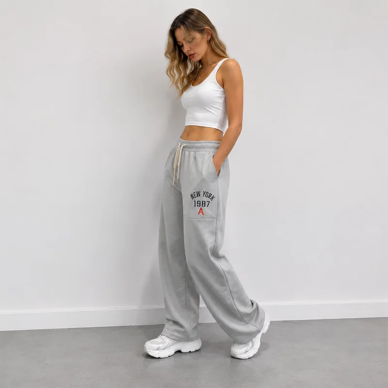 Women's Pants and Trousers Low Rise Pants Flare Pants Drawstring Waist New York 1987 Letter Print Y2K Streetwear