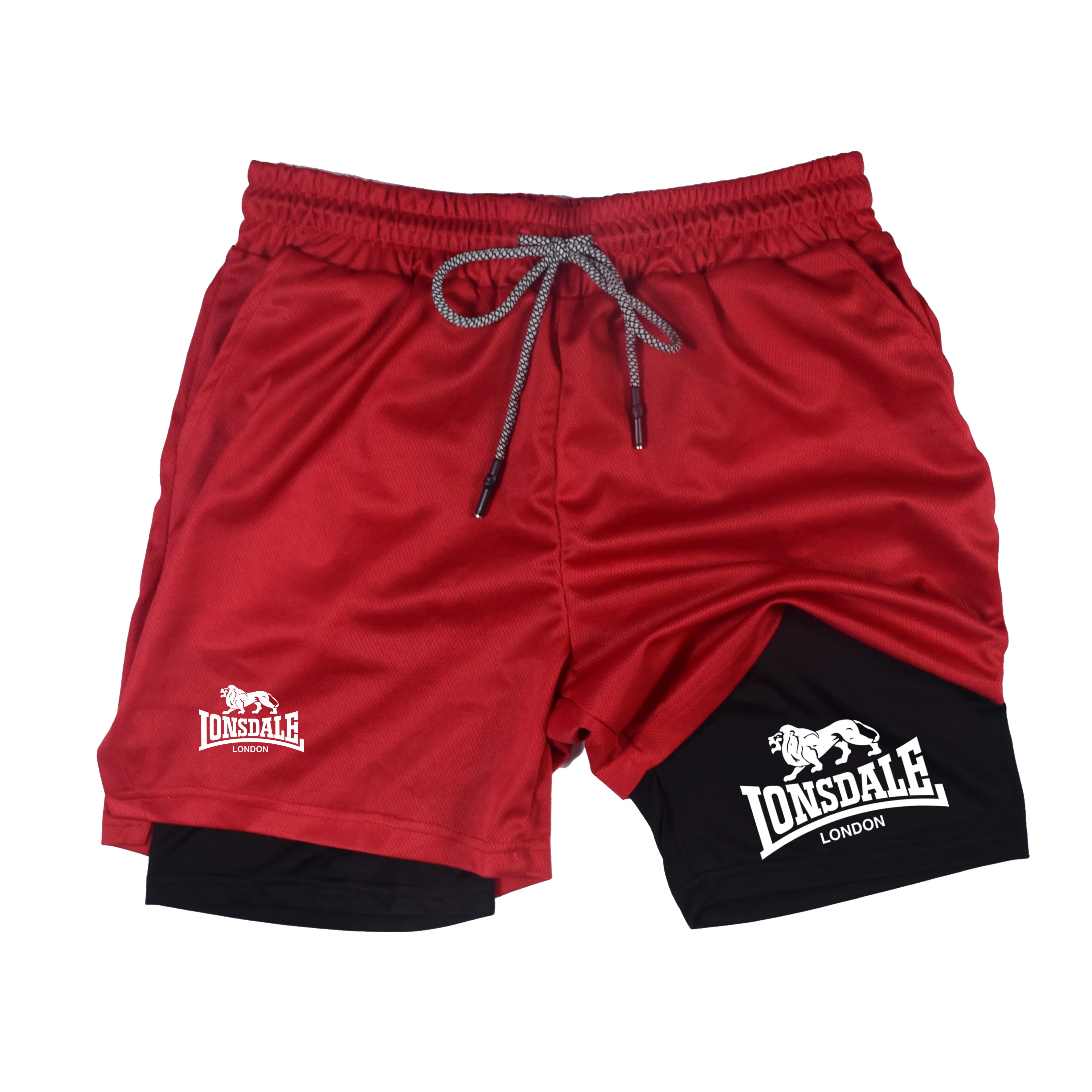 2 in 1 Running Shorts Men Workout Lonsdale Compression Shorts with Phone Pocket Towel Loop Summer Sport Athletic Activewear image 3