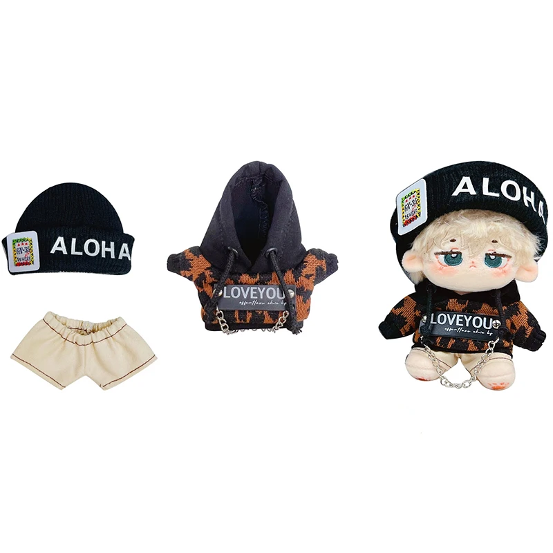 Black Khaki Letter Hoodie For 10cm Plush Doll Clothes Fit 10cm Doll Normal Body and Fat Body Clothing Outfits Cosplay Suit