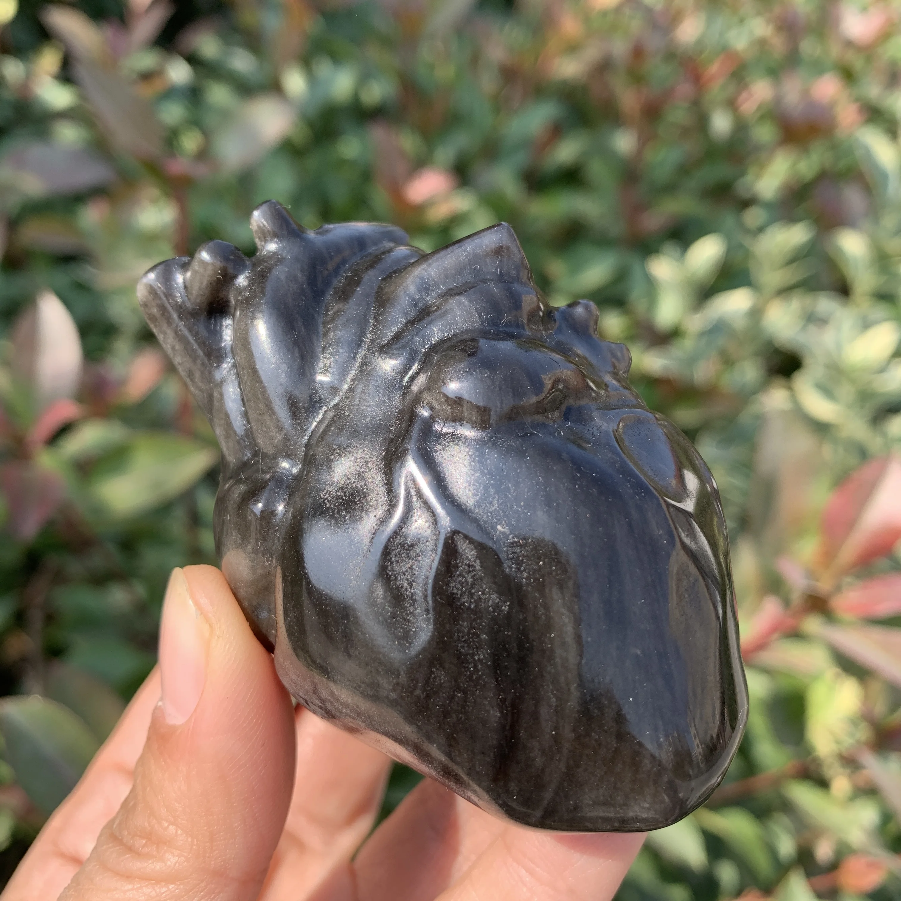 Natural Silver Obsidian carved Heart shape Figurines stone crystal heart Statue