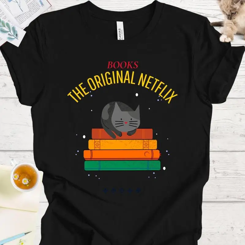 

Books The Original Netflix T Shirt Reading Book Tee Nerd Booktrovert English Teacher Gift Funny Introvert