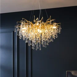 Modern Luxury Crystal Raindrop LED Chandelier Living Room Restaurant Villa Hotel Pendant Lamp Home Decoration Lighting Fixtures
