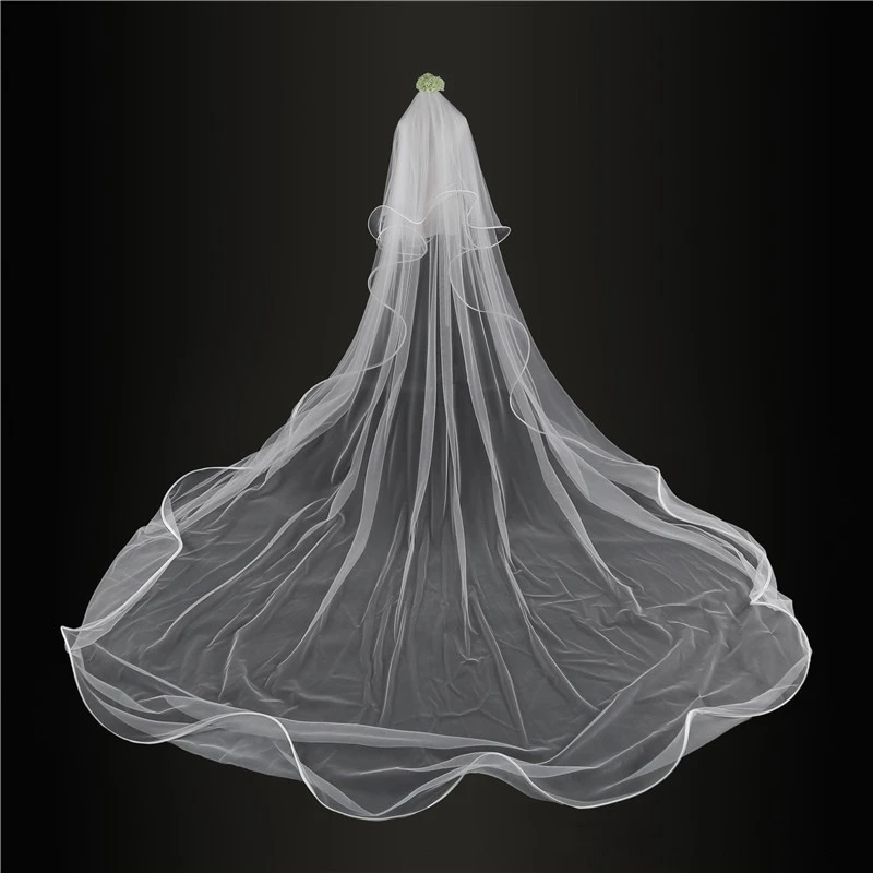 Elegant Ivory wedding veil with comb Ribbon Edge Two Layers Bride wedding accessories mariage Sexy Bridal veil mariage