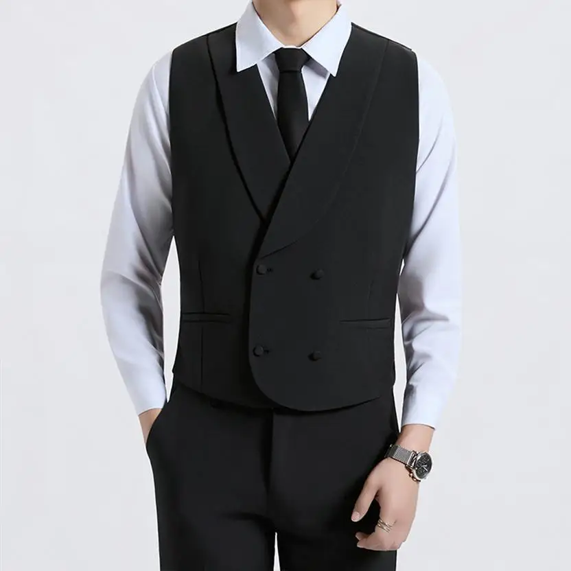

Мужской жилет Busin Formal с двойным рядом пуговиц, приталенный, черный, с воротником-стойкой, премиум-класса, для торжественных мероприятий, в западном стиле