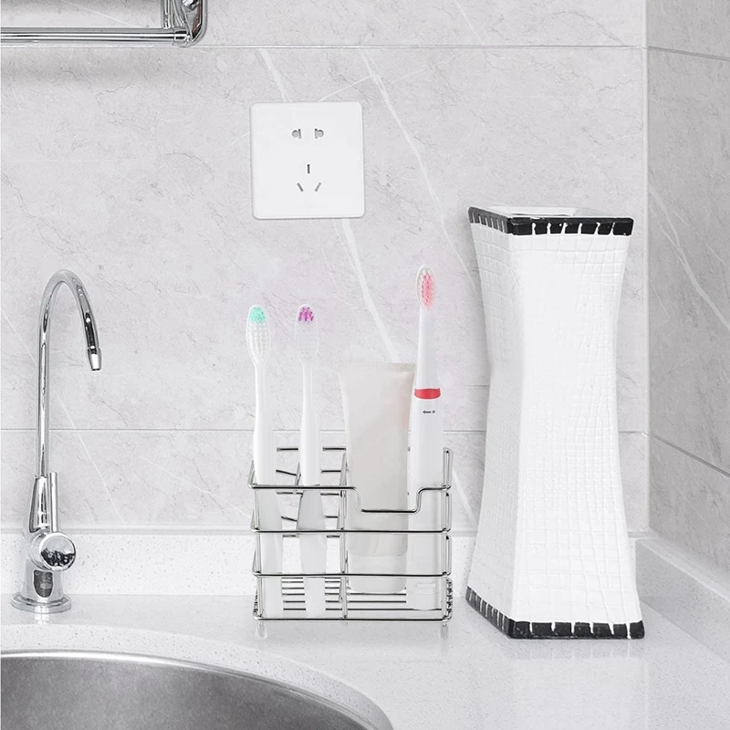 2 Pack Stainless Steel Toothbrush Holder 5 Slots Wall Toothbrush Rack Storage Organizer For Toothbrush Bathroom