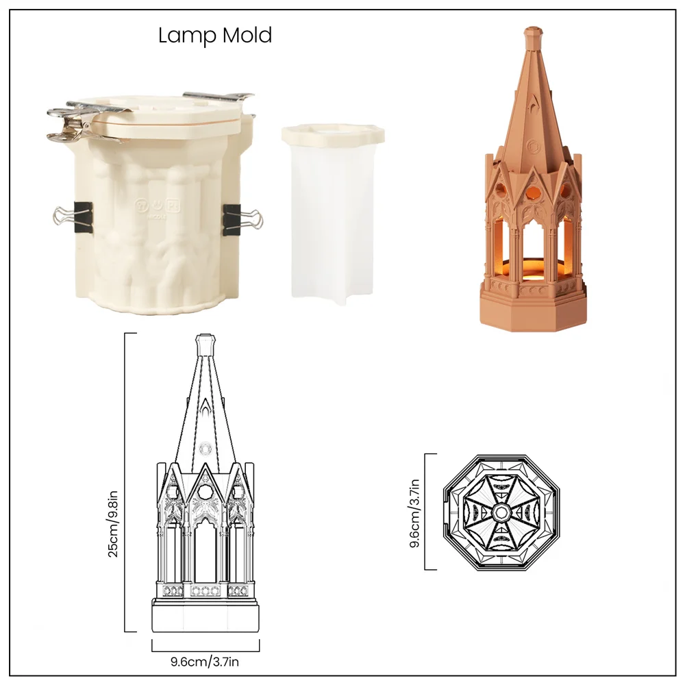 Gothic Revival Architec Lampa stołowa Betonowa forma silikonowa i akcesoria Możliwość przyciemniania Akumulatorowa forma gipsowa i jesmonitowa