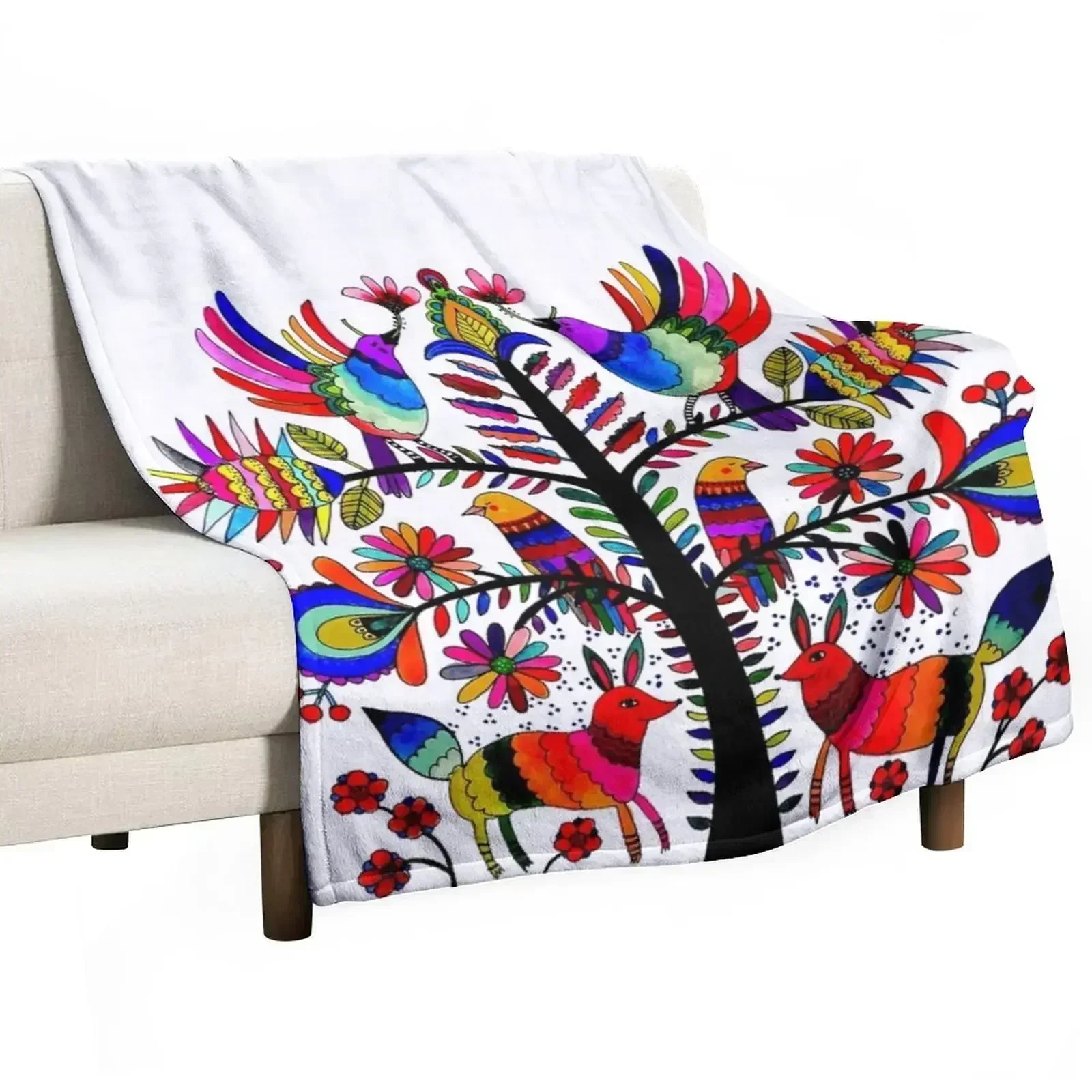 Vibrant Otomi Art Throw Blanket Flannels Comforter Soft Plush Plaid Cute Blankets