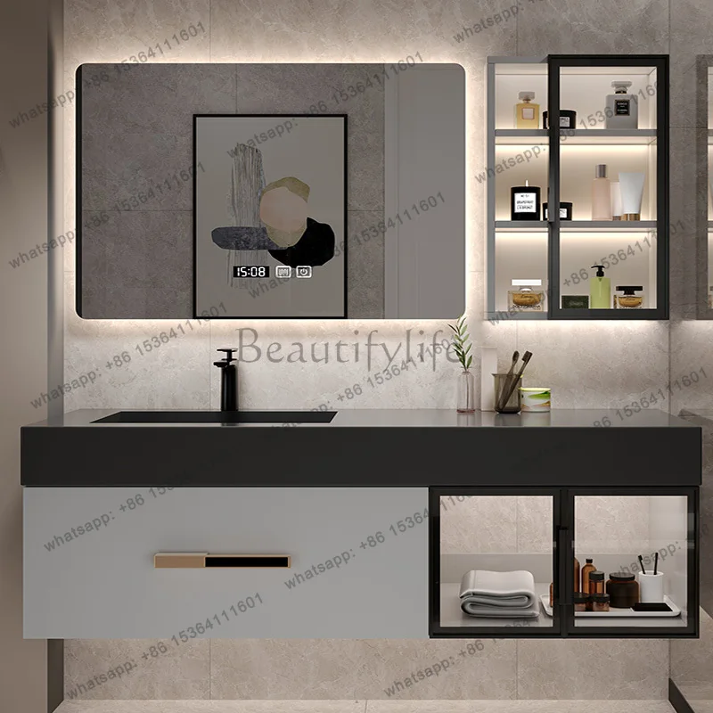 

New Light Luxury Slate Bathroom Cabinet Intelligent Induction Mother-in-law Washbasin Wash