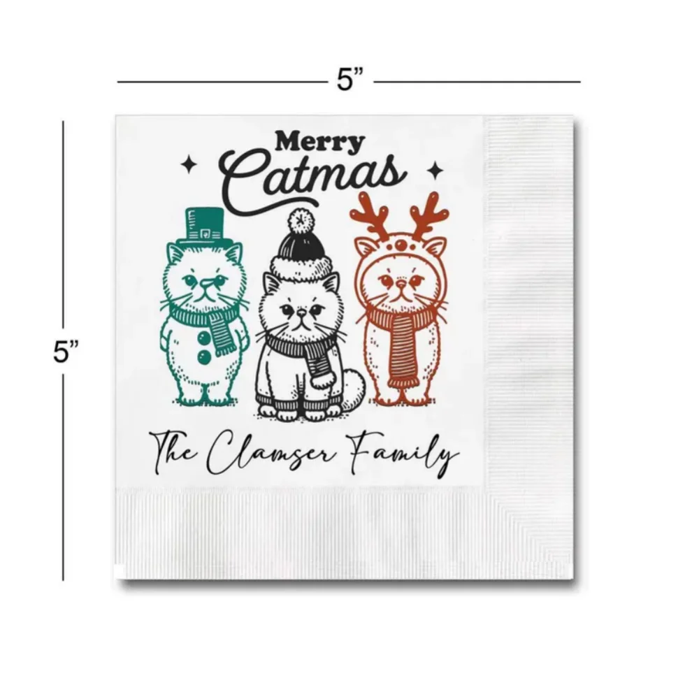 مخصص عيد ميلاد سعيد Catmas تحت عنوان 3 طبقات قسط مخصص كوكتيل المناديل قياس تخصيص الأسماء والتاريخ أو أي رسالة أخرى #5